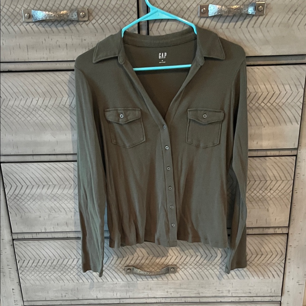 GAP Olive Button-Front Utility Shirt